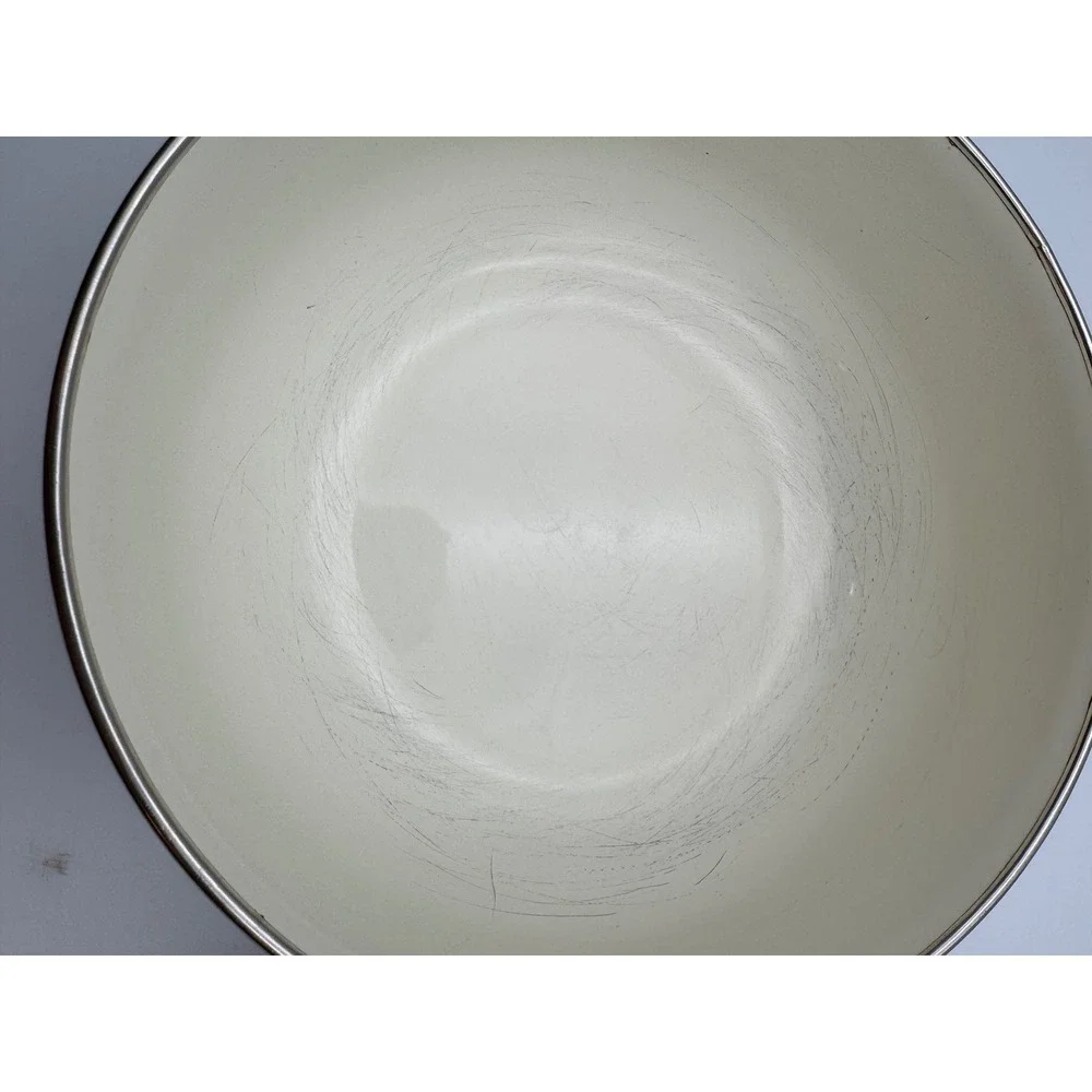 Vintage Cornucopia Enamel Nesting Mixing Bowls Set of 2 Fruit Pattern Cream 8.5